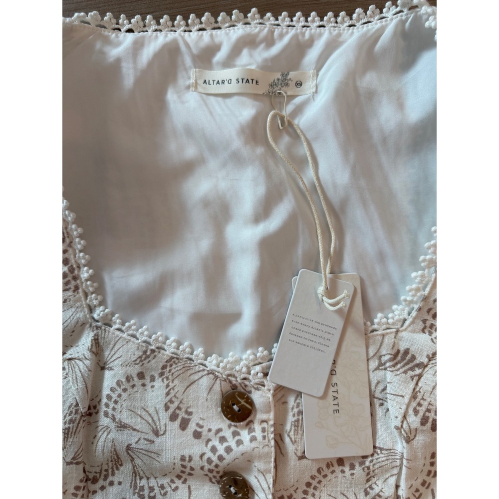 Altar'd State Seashell Print Vest and Mini Skirt Set White Tan NWT XS S - Picture 6 of 8